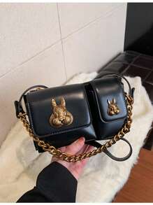 2025 New Fashion Rabbit Design Motorcycle Crossbody Bag, Women Spring Shoulder Chain Underarm Bag Stylish Sling Bag - Black - View 2