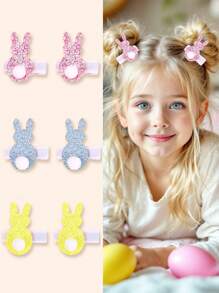 6 chiếc kẹp tóc nhiều màu sắc lấp lánh, thích hợp cho bé gái, kẹp tóc trang trí hình thỏ Phục Sinh, phụ kiện kẹp tóc cá sấu thời trang, quà tặng dự tiệc cho bé gái. - kẹp tóc - Xem 1