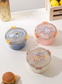 Caja de almuerzo/ensalada redonda de dibujos animados, modelo 2025, a prueba de microondas, portátil, para estudiantes y uso al aire libre - Multicolor - Ver 3