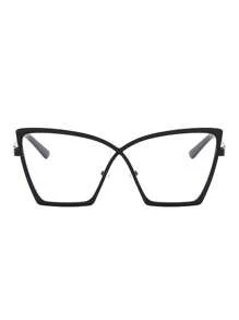 1副大框猫眼金属时尚眼镜架，复古个性百搭透明眼镜，男女通用，适合日常佩戴、通勤、阅读和写作 - 黑色 - 查看 3