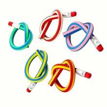 10/20pcs Bendable Colored Pencils With Eraser, Flexible Plastic Writing Stationery, Multicolored Striped Elastic Pencils, Suitable For Party Favors, Birthday, Easter Gifts, Random Colors - Multicolor - View 8