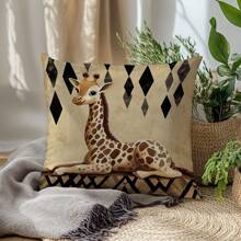 1 件躺卧长颈鹿印花柔软天鹅绒装饰抱枕套，单面图案 45*45 厘米，适用于客厅、卧室、沙发、家居、礼物 - 彩色 - 查看 5