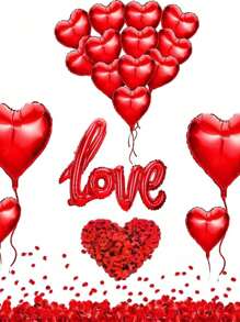 560片/套爱心气球花瓣套装（2个18英寸气球+20个10英寸气球+1个LOVE气球+500片花瓣），适用于婚礼和订婚派对装饰。 - 玫瑰紅 - 查看 10