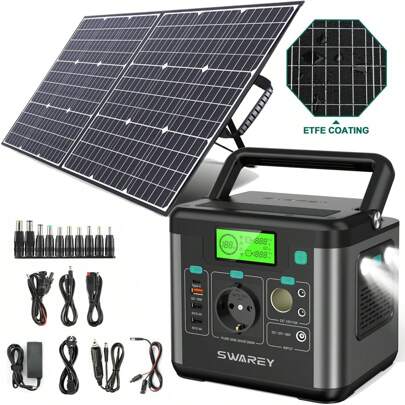  SWAREY S160 300W (valor pico 600W) Banco de energía portátil Estación de energía Generador solar Generador de energía, 222Wh/60000mAh Cargadores Almacenamiento solar Fuente de alimentación de emergencia de respaldo para el hogar Almacenamiento de energía móvil PD65W Tipo-C/USB-A con panel solar de 100W