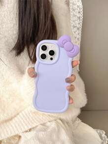 Girly Purple Solid Color Macaron Phone Case With Cute Bow Decor, Purple Bestseller, Suitable For Valentine's Day, New Year, Birthday Gifts, Sweet Style, Shockproof, Anti-Slip, Scratch-Resistant, Compatible With IPhone 17/17 Pro/17 Pro Max/17 Air, 16/15/14/13/12/11/Pro/Pro Max/Plus, S20-S25/FE/Ultra - Purple - View 3