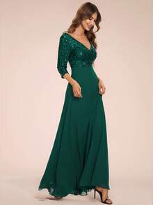 Fall Elegant Contrast Sequin Evening Formal Dress Semi Formal Dress For Party Dinner - Green - View 9