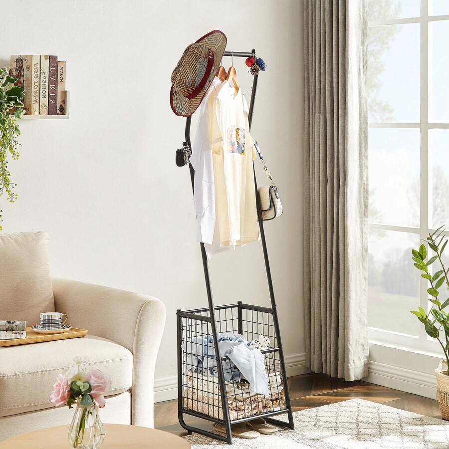 VECELO Freestanding Coat Rack With Hanging Rod/Storage Basket/Shoe Rack/Storage Box, Suitable For Coat Rack In Entrance, Corridor, BedroomCoat Rack Back To School Travel Essentials Room Decor,Home Decor,Bedroom Decor Storage Organization And Storage Puppy Keep Dress Shorts Phone Case Bikini Summer Dresses For Women Skirt Summer Dress Dresses Nails Jeans Tops White Dress Dresses For Women - With Storage Basket - View 1