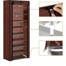 10 Layer Shoe Cabinet, Stackable Shoe Rack Storage Rack - Hand Assembled, With Non-Woven Fabric Shoe Cabinet, Stainless Steel Frame - Amarillo parduzco - Ver 4