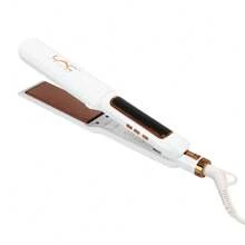 1 pieza Plancha de pelo y rizador 2 en 1 con enchufe europeo, temperatura ajustable, herramienta de peinado para cabello esponjoso, nuevo LAC de color blanco