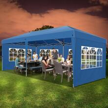 tooluck Tonnelle pliante Tonnelle Gazebo Carpas Cenadores 3x6m Imperméable et stable avec 6 parois latérales Pavillon avec construction à une poussée avec 8 poteaux brise-vent Tente de fête pour mariage de fête - Bleu azur - Voir 8