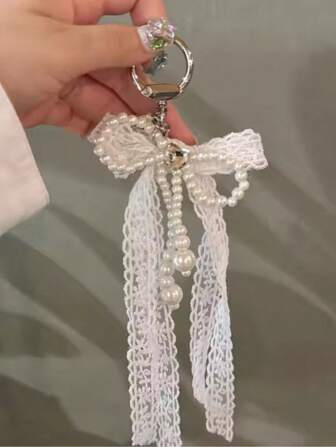 1 件可爱时尚芭蕾舞鞋蕾丝蝴蝶结手机链吊坠兼容 iPhone 通用配件美观钥匙扣装饰