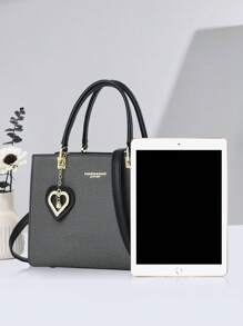 Solidna kwadratowa torba typu tote, klasyczna modna torba na ramię, damska torba dojazdowa z teksturą, duża pojemność torebki, torebka biurowa dla kobiet