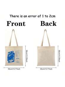 1pc "Wave To Earth Summer Flows" Pattern Retro Record Graphics Canvas Tote Bag, Reusable Shopper Bag For Men And Women, Canvas Top Handle Bag Hand Bag Print Shoulder Bag - Multicolor - View 4