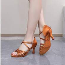 1 Pair Women's Latin Dance Shoes, Soft Sole Satin High Heel Dance Shoes For Dance Schools, Dance Recitals Performances