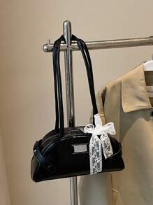 1pc Women Solid Color PU Shoulder Bag, Baseball/Bowling Bag Shape, With Scarf Decor, Suitable For Festival, Dating, Gift - Multicolor - View 7