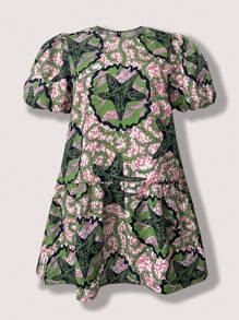 女士加大码可爱夏季连衣裙花卉印花连衣裙休闲夏季连衣裙