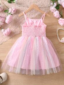 Vestido de tirantes con patchwork de malla para niñas jóvenes