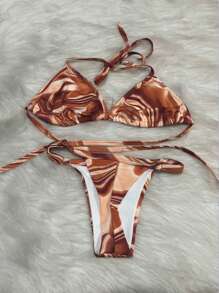TRICO-ZHU Two-Tone V-Neck Bikini Without Padded Panties FIDA Asa Delta Gringa Fashion Women's Clothing Beachwear Factory Has Two Different Panty Sizes.2024NEW - 棕色 - 查看 1