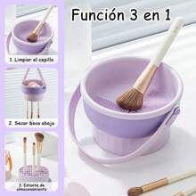 Limpiador de Brochas de Maquillaje 3 en 1 Cesta de Secado Multifuncional con Mango Cesta Limpiadora de Silicona Alfombrilla Limpiador de Esponja. - Multicolor - Ver 3