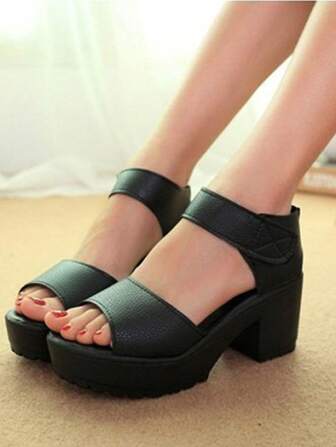 2025 Summer Women High Heel Sandals, Chunky Heel Sandals, Ladies Peep Toe Sandals, Waterproof Platform Thick Bottom Sandals, New Style Peep-Toe Shoes, Fashion Casual Lightweight Shoes, Black High Heel Sandals, Black Sandals, Thick Bottom High Heel Shoes, Black Shoes