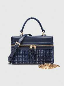 Bolsa de hombro / bandolera tipo tote de cáscara dura azul, 2025 Nuevo, bolsa de maquillaje casual con forma de caja, bolsa escolar de moda