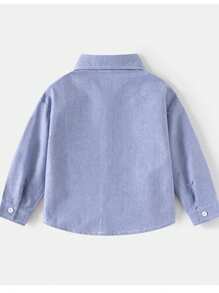 Young Boy Spring Casual Embroidery Long Sleeve Button Front Shirt - Blue - View 2