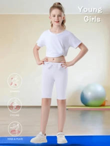 Tween Girl Summer Solid Color Sweet Cute 2 In 1 Dress With Leggings,Simple Cas - Multicolor - View 4