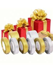 1 Rolle goldfarbenes/silberfarbenes glitzerndes Satinband für selbst gebastelte Schleifen, Hochzeit, Weihnachtsdekoration, DIY Karten und Geschenkverpackung, 25 Yards für den Valentinstag - Verschiedenfarbig - Übersicht 4