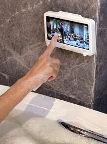 1pc Waterproof Anti-Fog Bathroom Phone Holder, Rotating/Fixed No-Drill Wall-Mount Phone Stand For Shower Video, Fit For Phones 6.5 Inches Or Less, Touch Screen Compatible Bathroom Decor Fall Decor Bathroom Accessories Bathroom Organizer Back To School