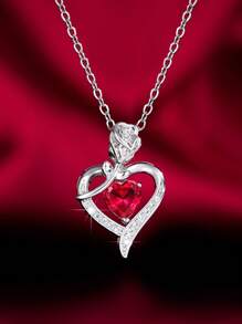 1 Pc Romantic Cubic Zirconia Heart Necklace Pendant For Women For Valentine's Day Gift Wedding Engagement Anniversary Party Jewelry,Mom,Mother,Mother's Day,Gift