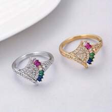 1pc Women's Elegant & Classy Fashionable Ring Inlaid With Synthetic Zirconia, Suitable For Daily Wear, Dates, Work, Versatile