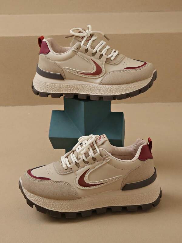 Women's Casual Sports Shoes, New Lace-Up Thick Sole Platform Outdoor Athletic Shoes, Suitable For Spring/Autumn