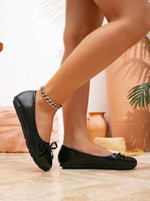 Women's Elegant Bowknot Round Toe Loafers, Simplistic Flat Shoes, Comfortable, Stylish, Slip-On, Fashion, Korean Style