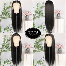 13X6 Platinum White Synthetic Lace Front Wigs 28 Inch Pre Plucked Long Straight Hair Wigs Glueless White Wigs Heat Resistant Fiber Hair Natural Halloween Wigs Platinum Blonde Lace Front Wigs For Women For Daily Christmas Party Cosplay Use - 黑色 - 查看 7