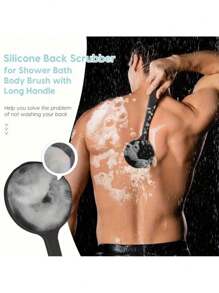Dual-Sided Silicone Bath Brush - Exfoliating Body Scrubber & Massager For Soft Skin Care, Shower Back Cleaning And Spa Experience (1PC) - Black - View 2