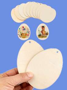 10 pièces Œufs de Pâques en bois, décoration de fête de vacances, tranches de bois en forme de lapin pour DIY