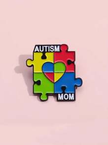 1 Pc," Mom" Enamel Pin Rainbow Puzzle Pieces Badge Jewelry Mother Autistic Awareness Pin For Clothes Bag Charm School