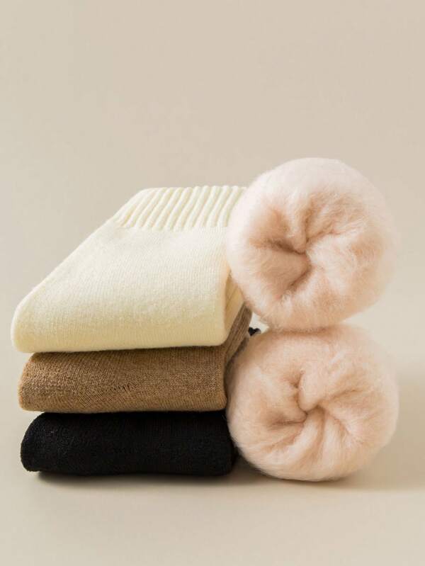 1 Pair Women Thick Wool Socks, Warm Thermal Lined Mid-Calf Socks For Snow, Home, Postnatal, Sleep, Floor Indoor Wear, Autumn/Winter