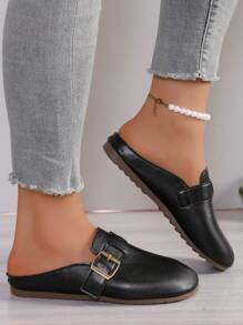 厚底一脚蹬封闭式鞋头穆勒凉鞋，休闲一脚蹬舒适乐福鞋，时尚丑可爱一脚蹬春季新款 - 黑色 - 查看 5