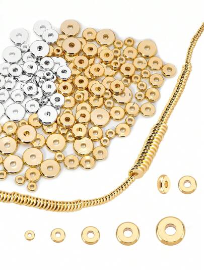 20/50PCs 304 Stainless Steel Flat Round Spacer Beads Separators Beads For Jewelry Making Metal Gold/Silver Color Diy Accessories,Thick Spacer Beads,Rounded Donut Jewelry Making Spacers Bead Caps & Bead Cones Jewelry Making Charms Jewelry Charms