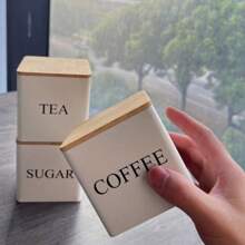 1 Set Of 3 Rectangular Bamboo Lid Tin Cans, Simple Ins European Style, Airtight Metal Container For Coffee, Candy, Tea Storage With Label, Easy Round Kitchen Canister Set - Multicolor - View 5