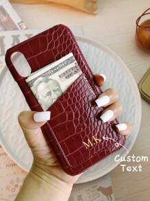 1pc Personalized Pocket Imitation Crocodile Leather Phone Case, Monogram Credit Card Phone Case, Initials Wallet Phone Case Compatible With Apple 17 16 15 14 13 12 11 Pro XS Max X XR Plus, Great Birthday Gift, Holiday Gift, Gift For Him/Her, Personalized Gift, Etsy/ Custom Product, Custom Gift For Spouse, Anniversary Gift, Gift For Parents (PU Leather, Foil Print)