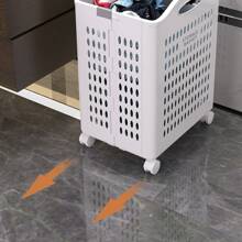 An Extra-Large Foldable Laundry Cart - A Multi-Functional Storage Basket With Wheels, A Multi-Layer Storage Rack, Heavy-Duty Mobile Linen Cart, Suitable For Dormitories And Bathrooms For Storing Dirty Clothes And Trash, Shelf Basket, Portable, Lidless Clothing Storage Solution, Suitable For Bathrooms And Balconies, Durable Plastic, Ideal Christmas Gift, Mobile Clothes Basket | Modern Laundry Basket | Easy-To-Carry Handle, Laundry Basket - White - View 9