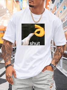 Divertida camiseta de manga corta Gaviota y gesto de la mano "cerrar" divertido top estampado 220g algodón pesado - Blanco - Ver 1