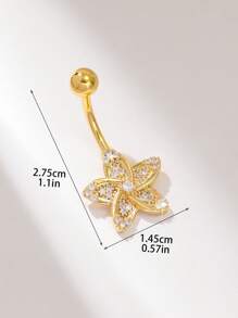 1 件时尚精致铜水钻花朵肚脐环，适合女性日常佩戴