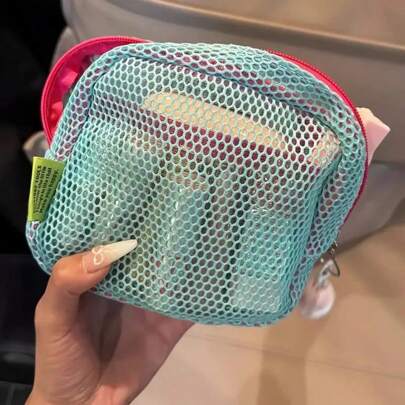 1 Peça Grande Bolsa Organizadora Quadrada de Tela, Bolsa de Maquiagem Multifuncional de Poliéster para Chaves de Escritório, Fones de Ouvido, Moedas, Batom, Presilhas de Cabelo, Elásticos de Cabelo, Armazenamento com Zíper para Viagens, Cosméticos, Artigos de Toalete para Praia (Alça de Pulso Não Inclusa) - Estilo Casual, Portátil, Lavagem à Mão/Limpeza a Seco, Sem Impressão - Verde Malaquita e Lilás Claro