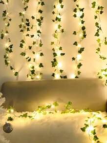 1 件 2M/5M/10M 绿色人造常春藤叶藤蔓，带铜线 LED 灯串，电池供电，适用于房间、卧室、庭院装饰，营造春季节日气氛