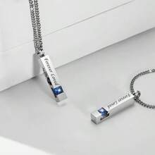 骨灰盒项链 不锈钢条形吊坠项链 立方体纪念骨灰项链 水晶火葬骨灰盒吊坠 男士 - 永远挚爱