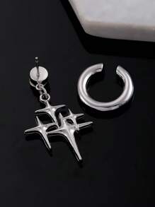 1 Set de aretes de clip de aleación de cobre con estilo punk de estrella, aretes de joyería de moda para mujeres, apropiado para fiestas y uso diario