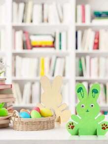 10 pièces Décoration de Pâques de lapin DIY, découpes de lapin 3D en bois brut debout pour ornement, artisanat pour la peinture DIY, décoration de table pour Pâques, cadeau d'anniversaire